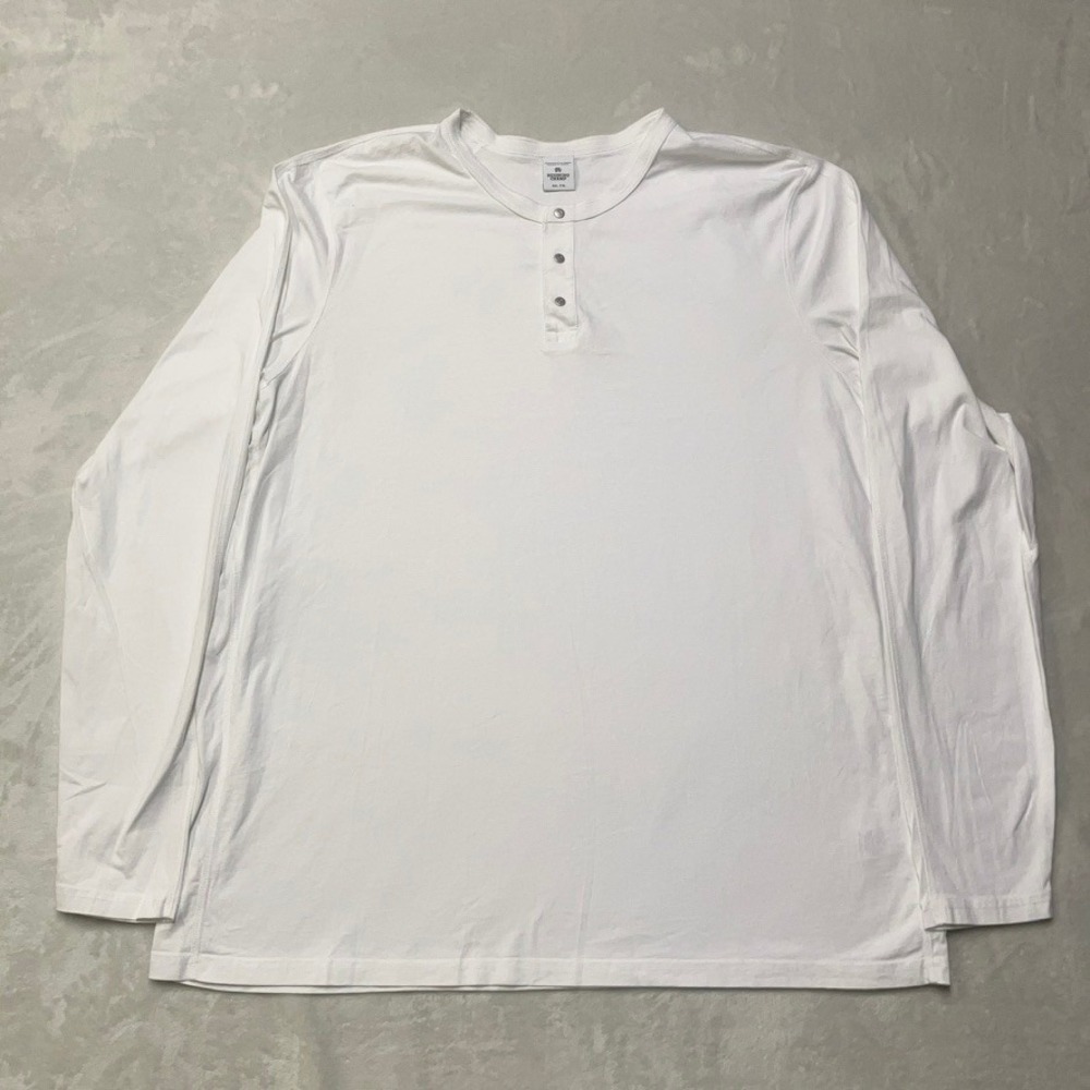 Reigning Champ Henley Men XXL White Long Sleeve Cotton‎ Snap Neck Made in Canada